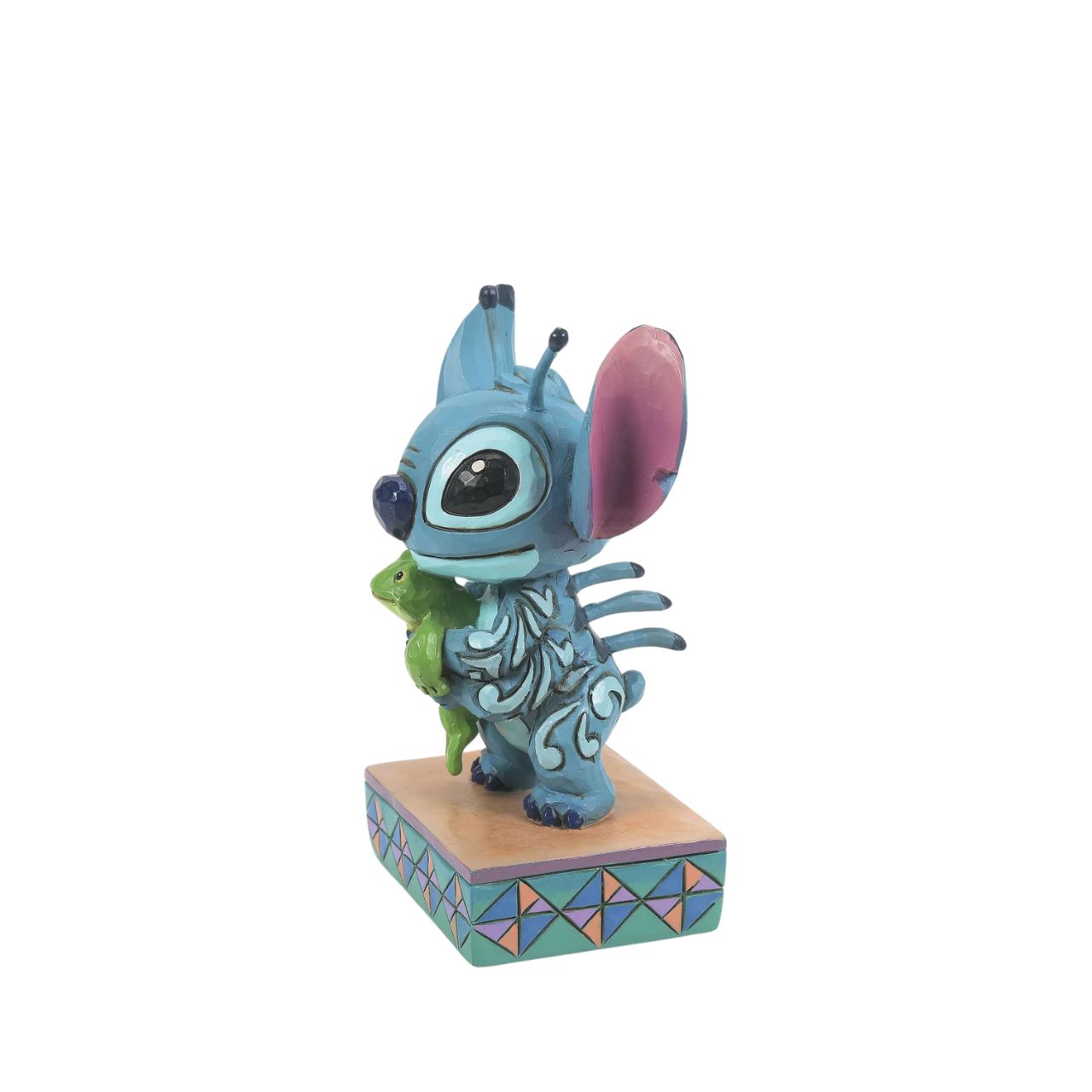 Almost too cute to handle, this handcrafted design shows Stitch holding Frog just moments after he saved the little guy's life. The colourful sculpture is crafted from high-quality cast stone and hand-painted for a beautiful, one-of-a-kind finish.