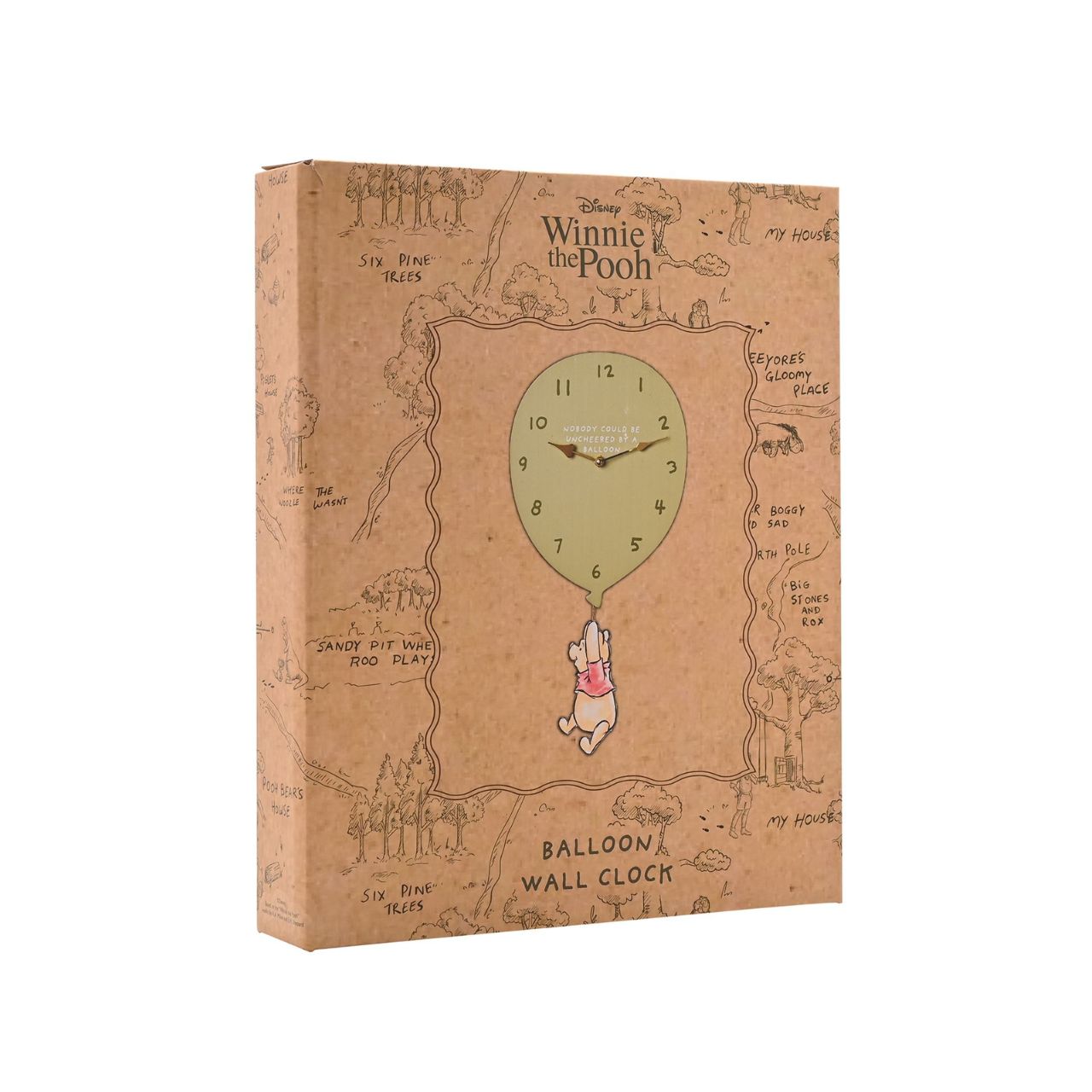 Featuring a charming illustration of Pooh Bear dangling from a balloon pendulum, this clock is sure to bring a smile to any Winnie the Pooh fan's face.