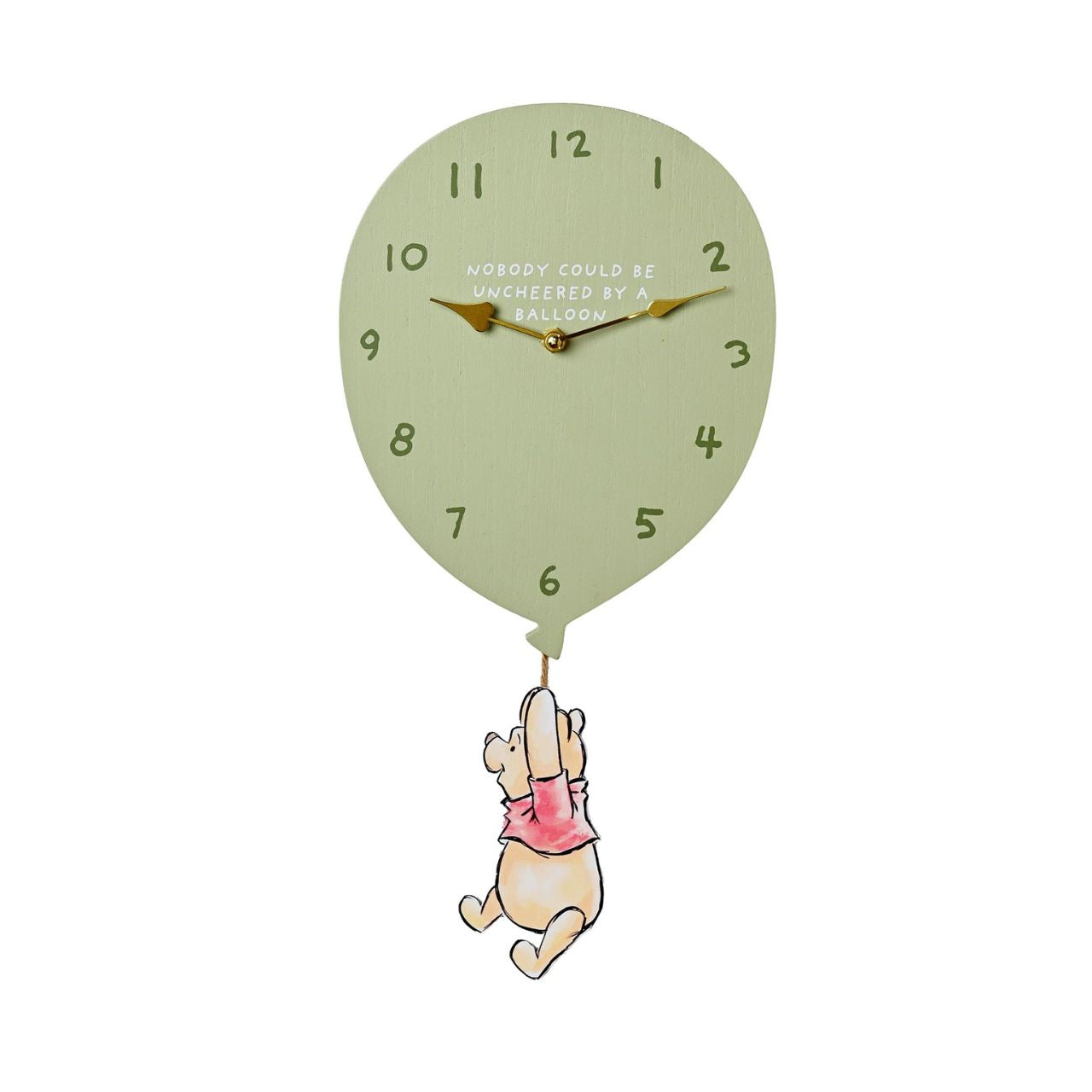 Featuring a charming illustration of Pooh Bear dangling from a balloon pendulum, this clock is sure to bring a smile to any Winnie the Pooh fan's face.