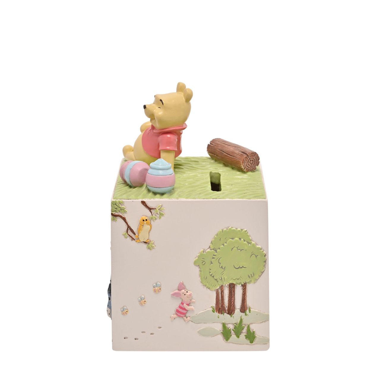 This white money box features the instantly recognisable Winnie the Pooh characters and brightens up saving for a rainy day. Based on the works of A.A.Milne and E.H.Shepard, the characters personalities are readily on display to see.