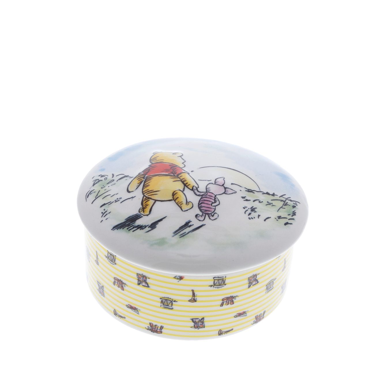 Disney Winnie The Pooh Keepsake Box  Designed with new parents in mind, this is a lovely way to keep memories of those early baby days safe. This cute Winnie the Pooh ceramic, keepsake box is perfect for those special tokens that can be stored carefully away and looked over fondly as your child grows.