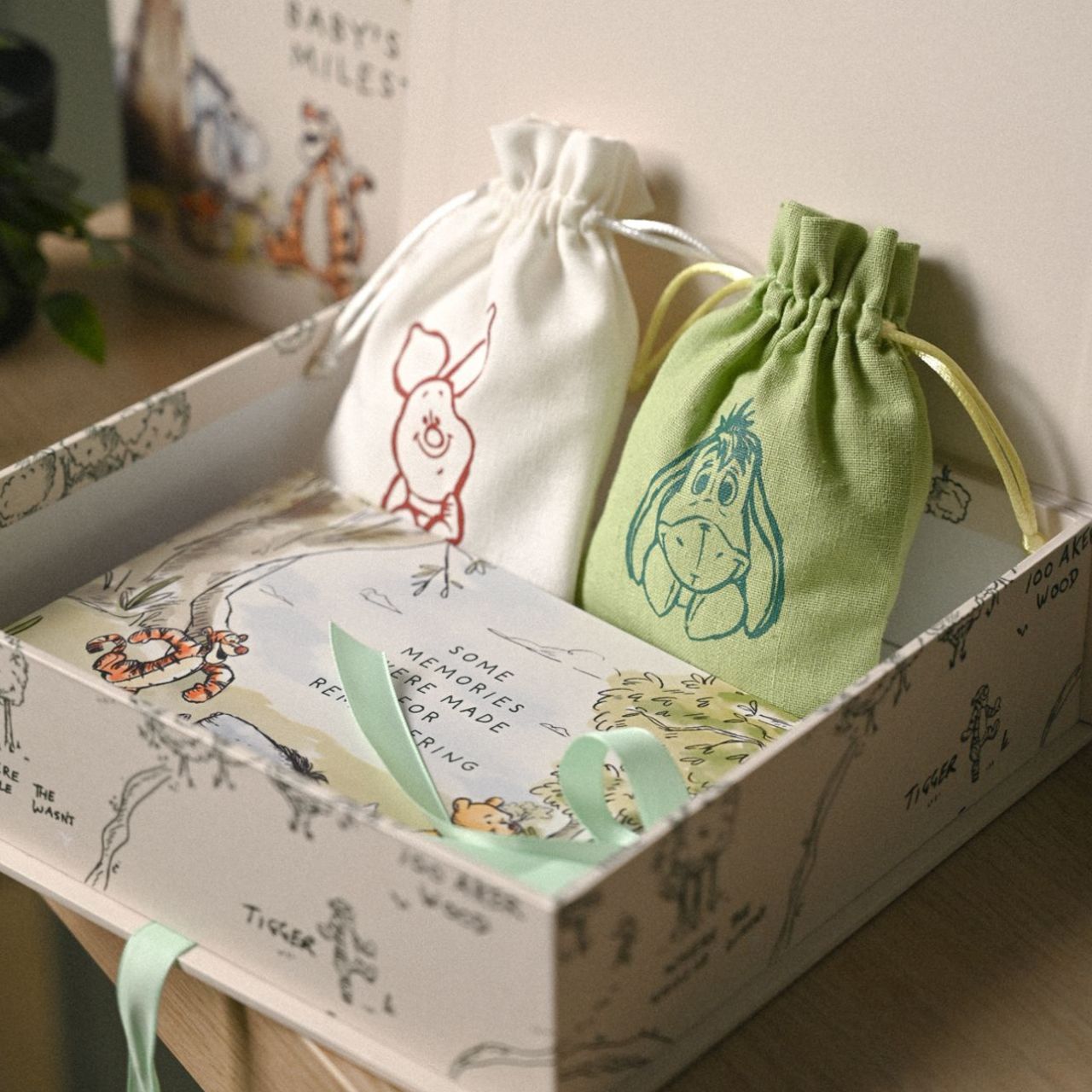 Celebrate the enchanting world of Winnie the Pooh with this delightful keepsake box from DISNEY, perfect for preserving cherished memories. The charming design features Pooh and his friends in a whimsical forest scene.