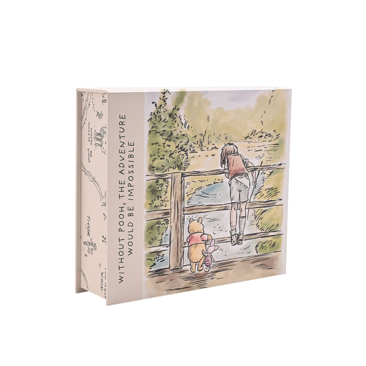 Celebrate the enchanting world of Winnie the Pooh with this delightful keepsake box from DISNEY, perfect for preserving cherished memories. The charming design features Pooh and his friends in a whimsical forest scene.