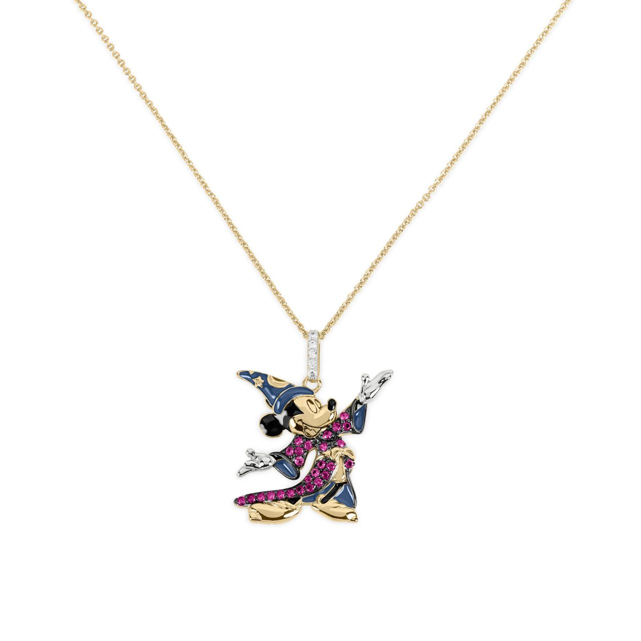 Disney Wizard Mickey Mouse Stone Set Necklace  This Disney Wizard Mickey Mouse Stone Set Necklace is the perfect accessory for any Disney fan. Crafted with high-quality stones, this necklace adds a touch of magic to any outfit. Show your love for the iconic wizard with this unique and stylish piece.