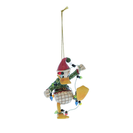 Donald Duck is trying to get into the festive spirit and not into a tangle. This fun hanging ornament from Jim Shore's Disney Traditions is the perfect way to celebrate not only your love of Donald and the magic of Disney, but also the fun and festive season.