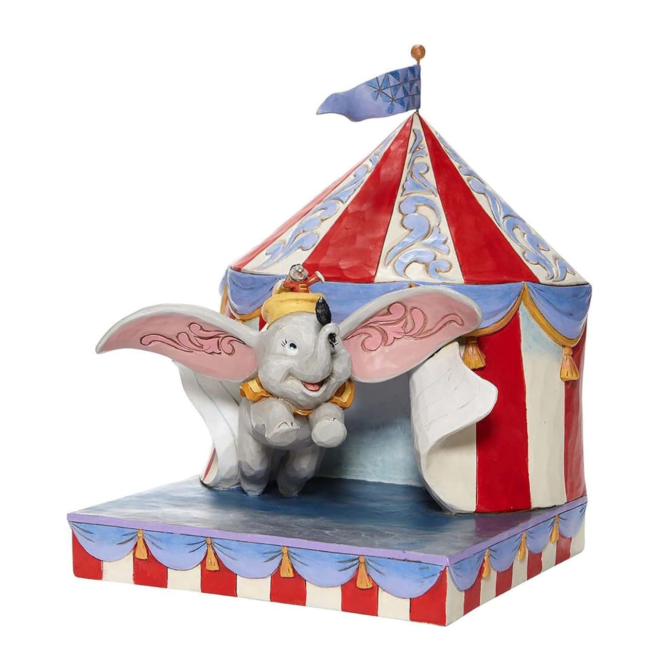With Timothy's encouragement, guidance, and the willingness from a feather, Dumbo takes his favourite friend on an adventurous flight. This Disney piece by Jim Shore is intricately hand-painted and detailed with folk art motifs and is great for any Dumbo fan.