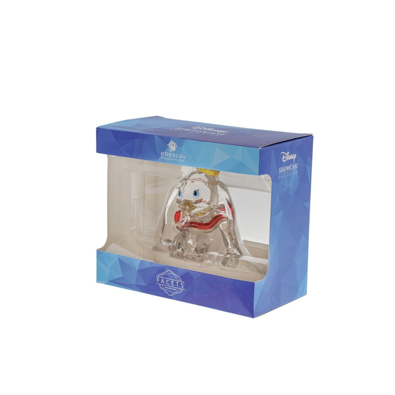 This "gem cut" acrylic sculpture reflects the ninth wonder of the universe. The world's only flying elephant. Dumbo is already for his circus debut with his yellow hat and pink collar. Presented in a branded window gift box. Not a toy or children's product. Intended for adults only.