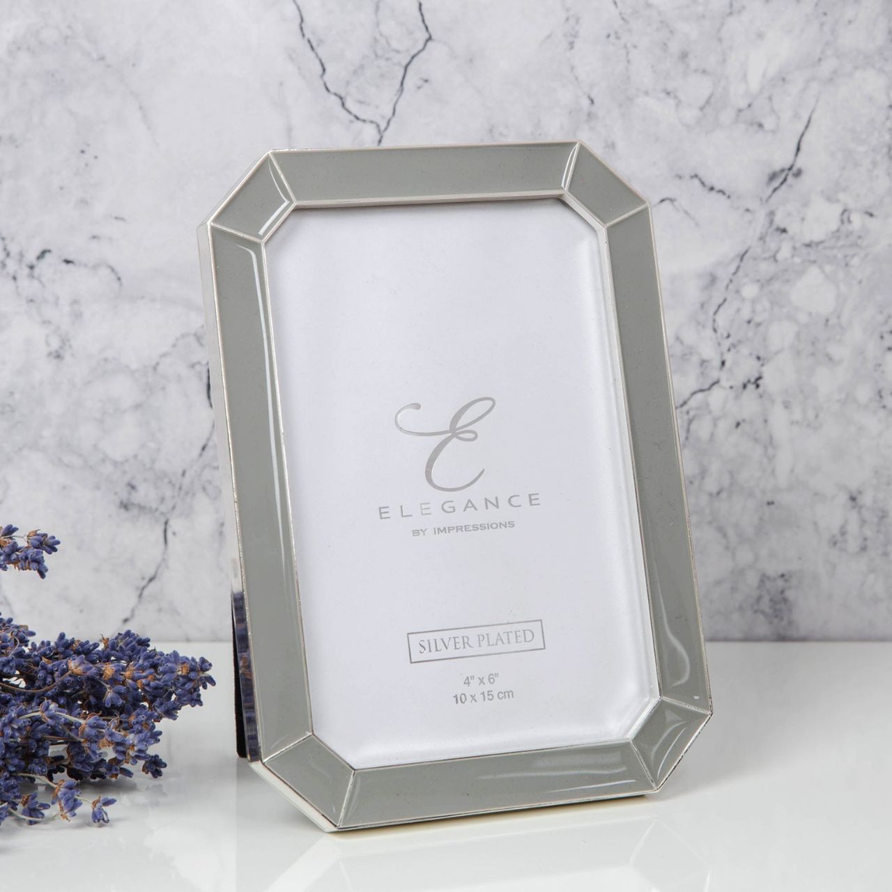 Elegance Silverplated Chamfer Edge Grey Frame 4" x 6"  A beautifully elegant grey epoxy chamfer corner photo frame. From Elegance by IMPRESSIONS® - the treatment your most treasured moments deserve.