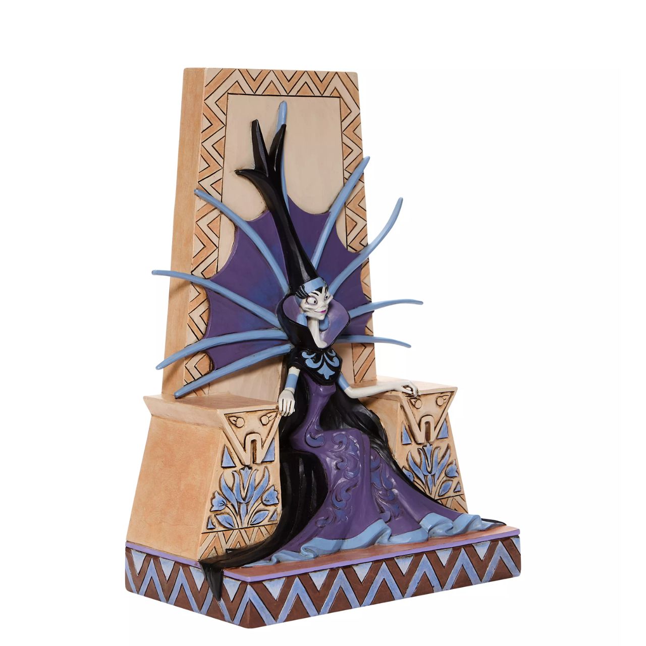 Emaciated Evil - Villain Yzma Figurine by Jim Shore   The devious diva, Yzma, yearns for power as she conspires a poisonous plot to unsurp the throne from Emperor Kuzco. Jim Shore's design captures the villain Yzma's personality from Disney's Emperor's New Groove in this intricately hand-painted and detailed sculpt.