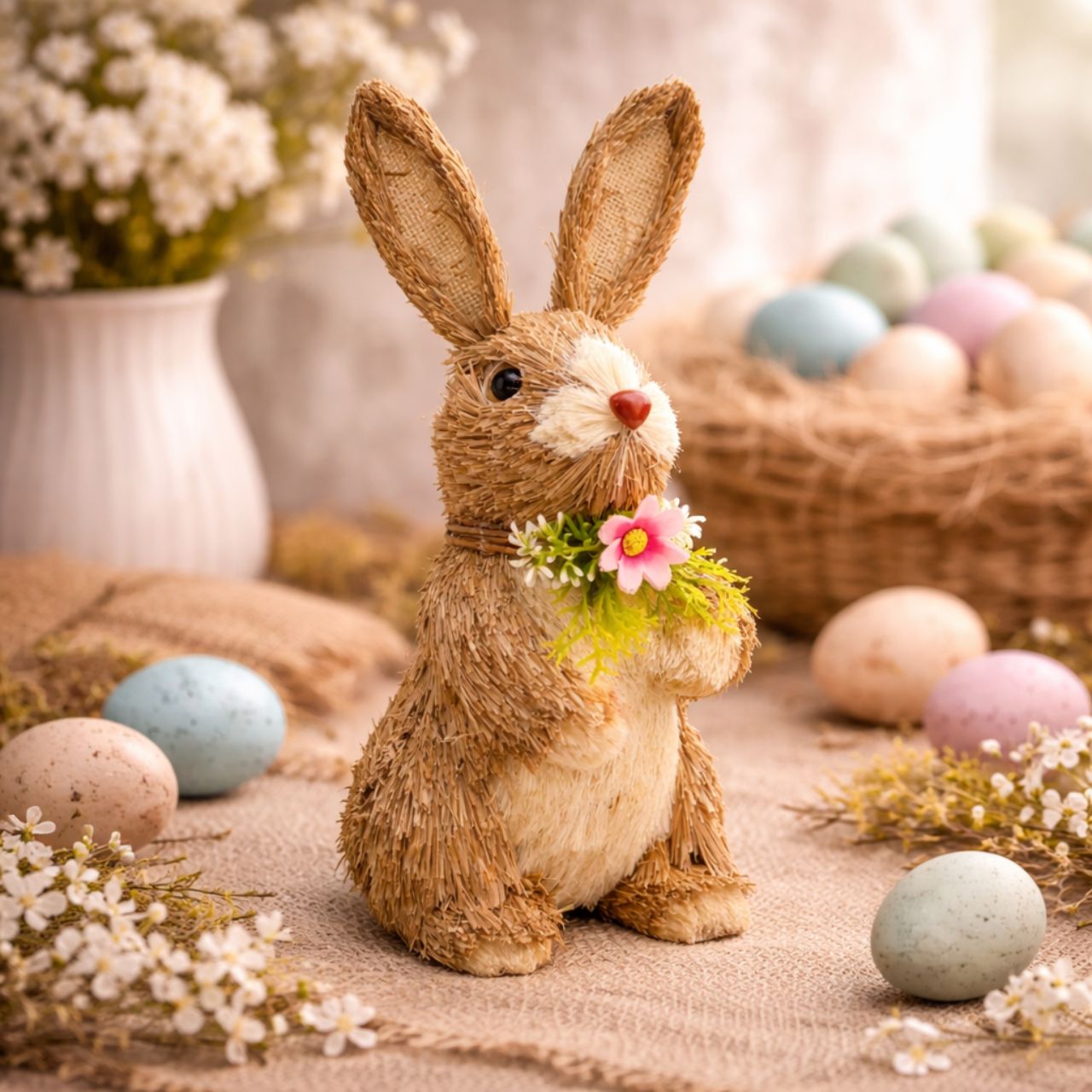 Expertly crafted by Enchante, the Large Easter Country Bunny Standing is a charming addition to your festive decor.