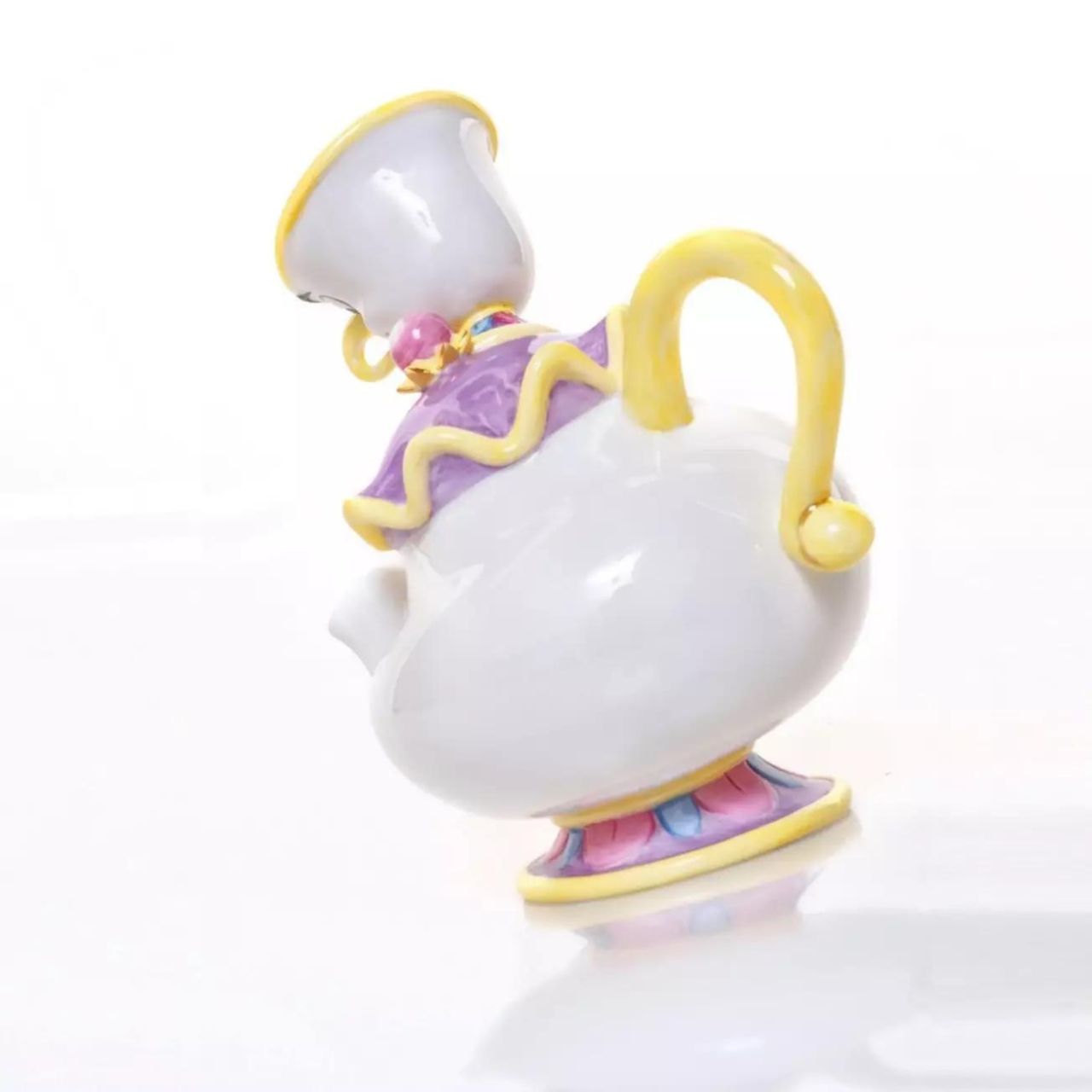 Mrs Potts & Chip figurine from Disney’s Beauty and the Beast  Mrs Potts and Chip are two of the most loved characters from the classic Disney animated film, Beauty and the Beast and we are delighted to add them to our collection. Hand-made and hand decorated, this pair will bring a smile to any face and show the special bond between Chip and his mum.