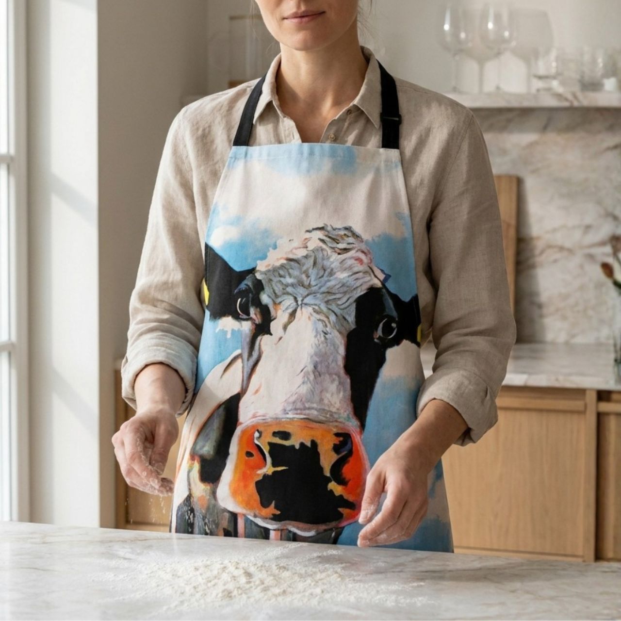 Tinahely Girl is proudly displayed on this apron by Eoin O'Connor.