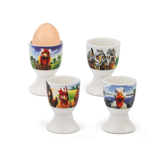 Designed by artist Eoin O’Connor, this charming set of four egg cups features a delightful cast of Irish animals, each with its own playful personality and punny twist.