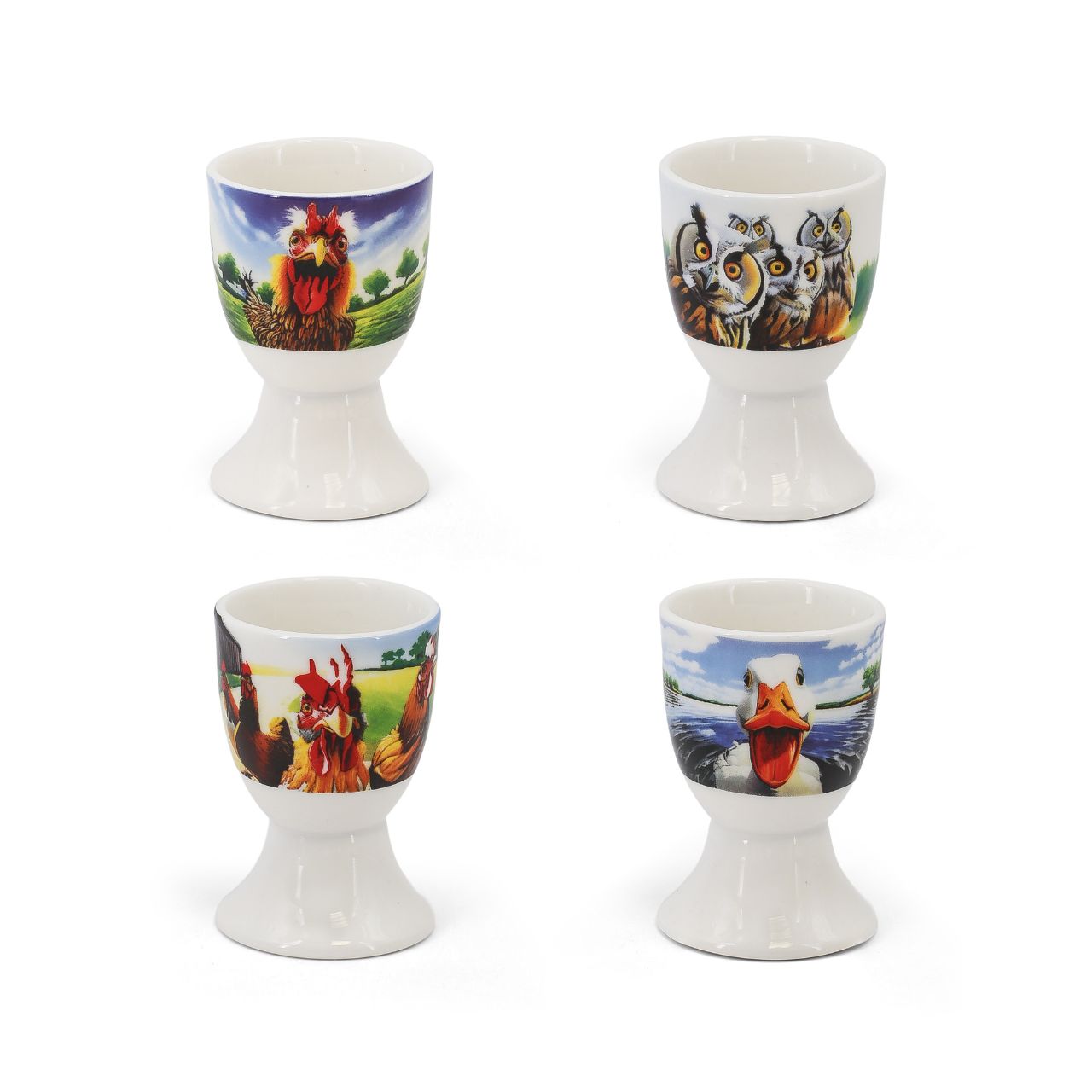 Designed by artist Eoin O’Connor, this charming set of four egg cups features a delightful cast of Irish animals, each with its own playful personality and punny twist.