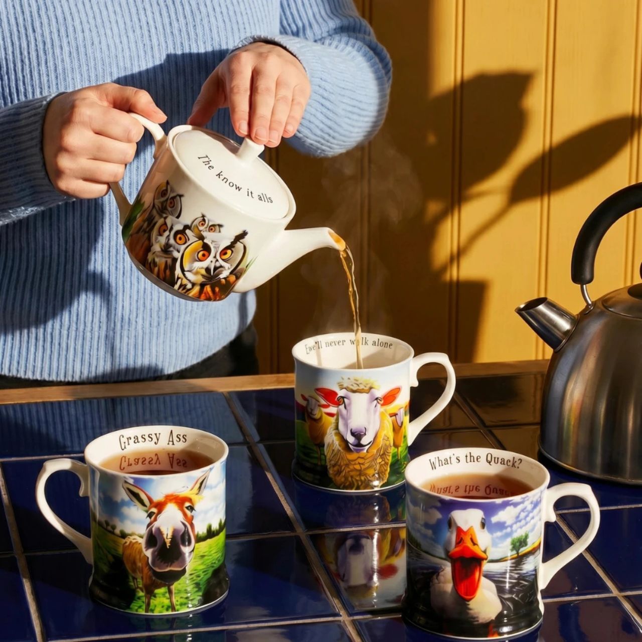 Get ready to crack a smile with the New Beyond the Herd collection, a delightful series of tankard mugs by artist Eoin O'Connor! This set of four mugs features a charming mix of Irish animals—owls, donkeys, ducks, and chickens—each with their own playful personality and funny twist.