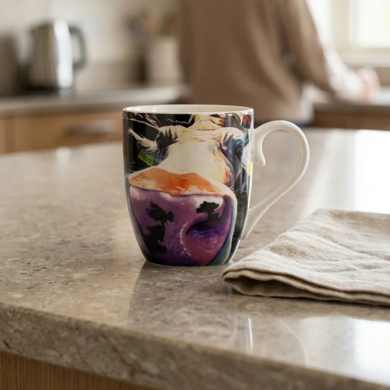 Eoin O'Connor 'Gridlock' artwork presented on a stylish Mug. 12 Oz Mug made of New Bone China. With curved handle to ensure you do not scald your fingers and presented in a Gift Box.