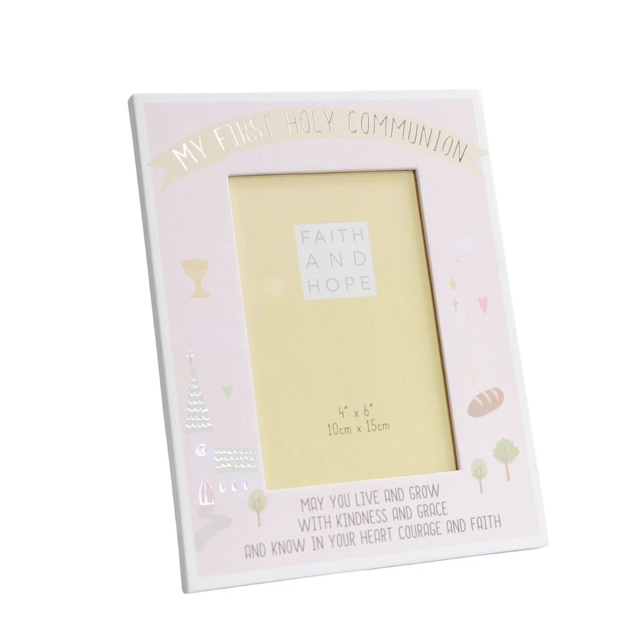 Preserve a precious memory from their FIRST HOLY COMMUNION with this adorable paper wrapped photo frame.