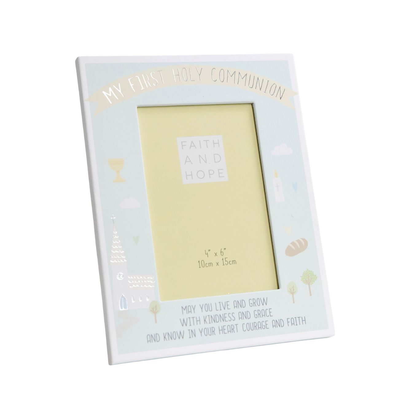 Preserve a precious memory from their FIRST HOLY COMMUNION with this adorable paper wrapped photo frame.