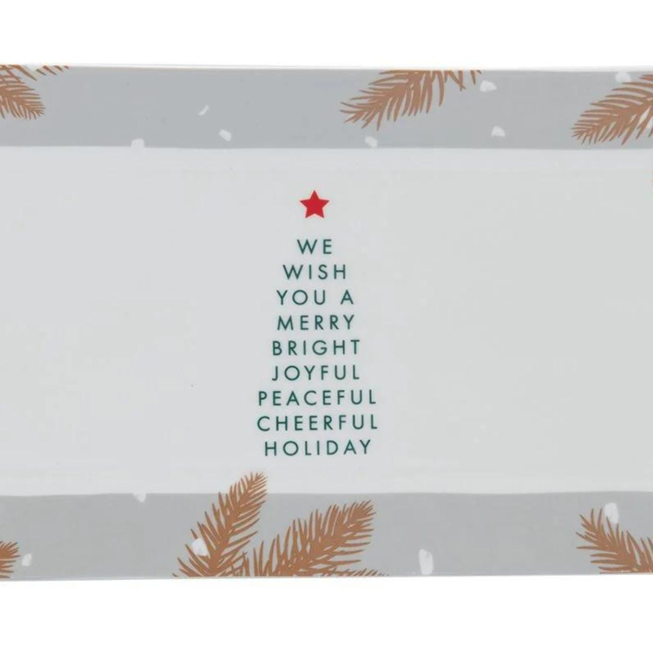 Christmas Festive Fir Platter - Single by Mindy Brownes Interiors  Introducing our Festive Fir collection. This charming collection is adorned with beautiful designs inspired by Christmas fir branches, red berries, and heartwarming holiday messages on green and white backgrounds.