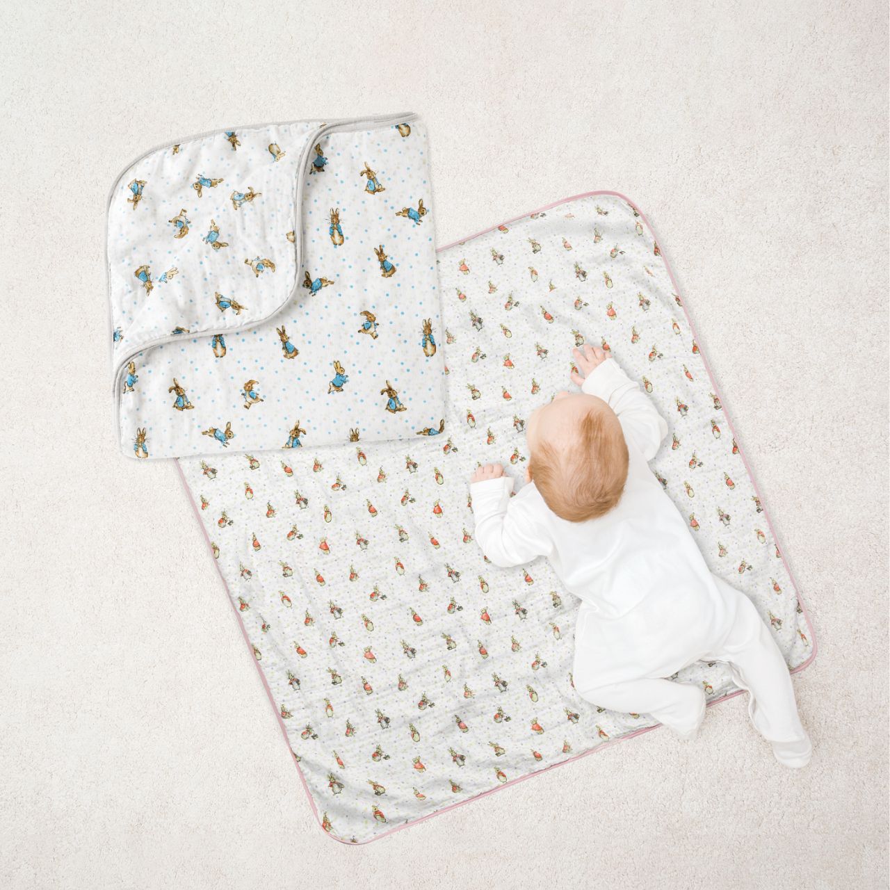 This is the dreamiest Flopsy blanket you ever did see. Made from layers of luxurious 100% cotton, giving your little one that extra layer of comfort and warmth in their crib or pram. Presented on a branded gift box.