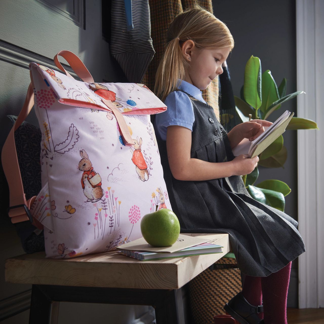 Beatrix Potter Flopsy Children’s Backpack  This adorable Flopsy bag is made from high quality material and also features a waterproof fabric lining, perfect for outdoor adventures, sleepovers and school. This is a fun and practical backpack, has been perfectly detailed with original illustrations, taken from the Beatrix Potter stories.