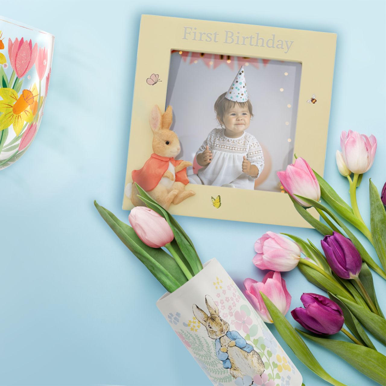 This charming Flopsy birthday photo frame is the perfect place to display a picture from a birthday celebration and is sure to earn a place of honour on a tabletop or mantel. Complete with original illustrations from the Beatrix Potter stories.