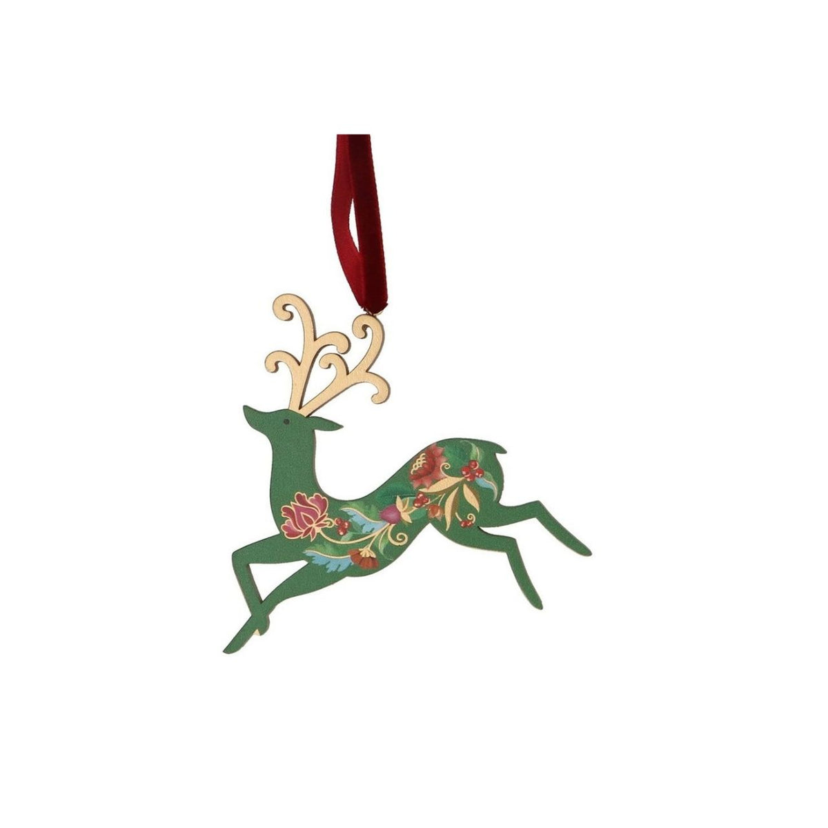 Gisela Graham Floribunda Wood Stag Christmas Hanging Ornament, available in Red, Green or Gold. This charming decorative piece brings festive elegance to your tree with its detailed stag design. Crafted from tin, it features an intricate floribunda pattern that catches the light beautifully. Perfect for collectors and those seeking a sophisticated seasonal accent.