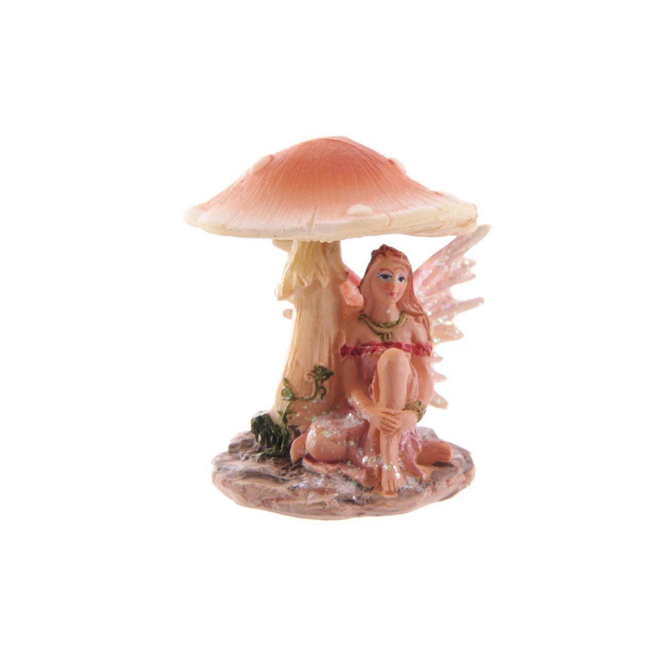 This beautifully crafted figurine features a delicate flower fairy resting under a charming mushroom. A lovely addition to any indoor space, this magical piece will bring a sense of whimsy and wonder to any environment. Truly a must-have for fairy enthusiasts and nature lovers alike.