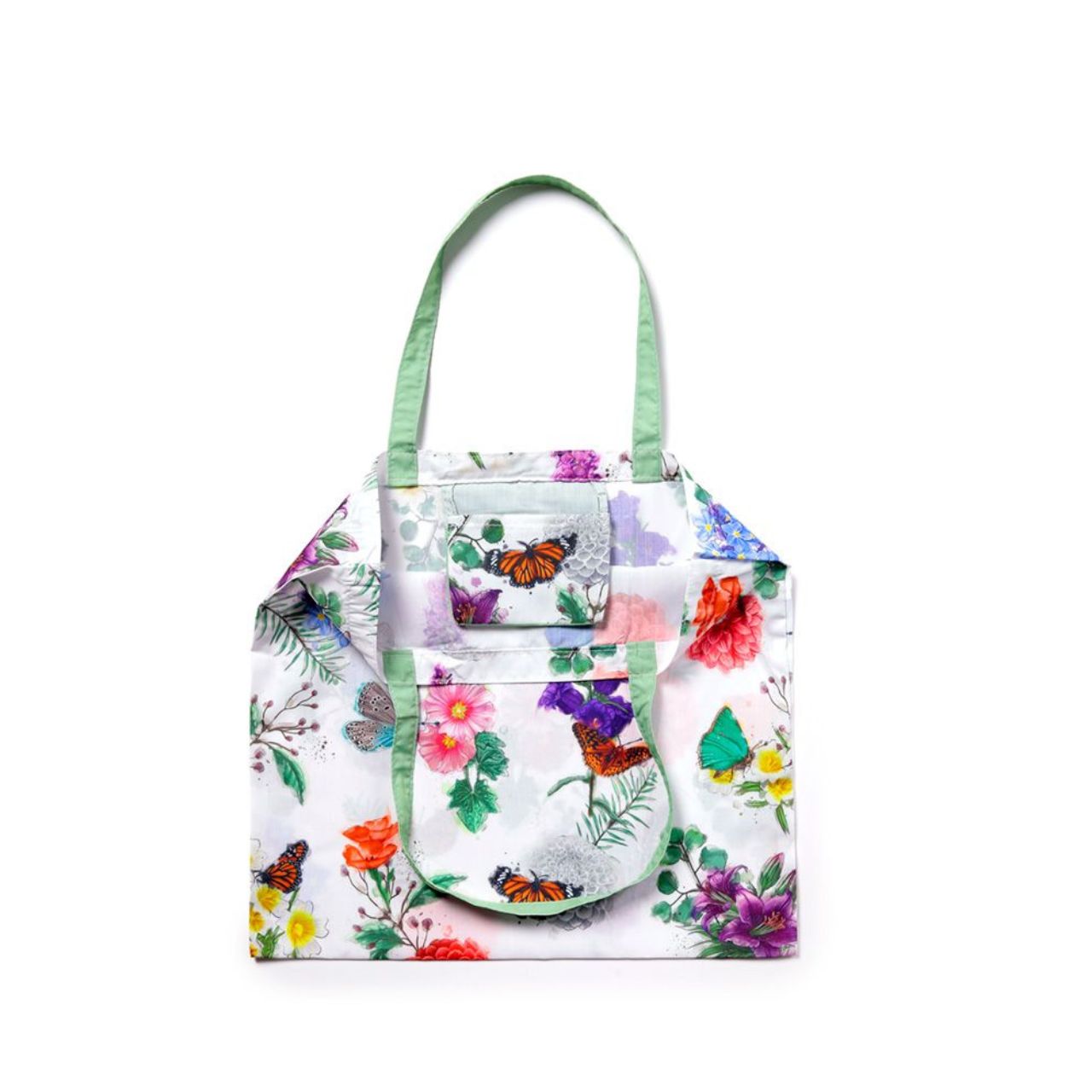 Introducing our Foldable Reusable Shopping Bag, designed with convenience and sustainability in mind. Made with RPET material, it easily folds into a compact size for easy storage and portability. Say goodbye to single-use plastic bags and hello to our Butterfly Meadows print, bringing a touch of nature to your shopping routine.