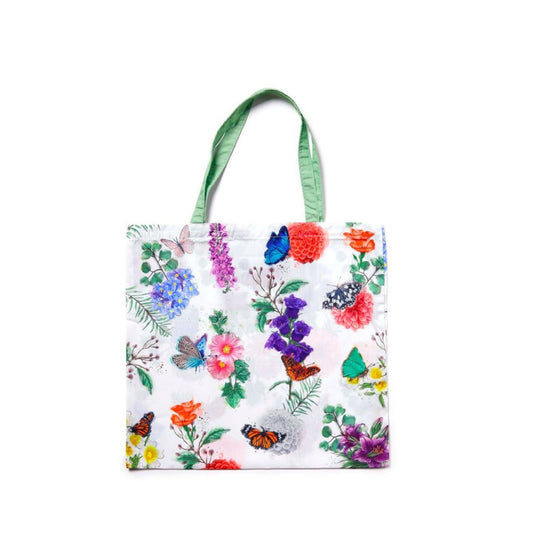 Introducing our Foldable Reusable Shopping Bag, designed with convenience and sustainability in mind. Made with RPET material, it easily folds into a compact size for easy storage and portability. Say goodbye to single-use plastic bags and hello to our Butterfly Meadows print, bringing a touch of nature to your shopping routine.