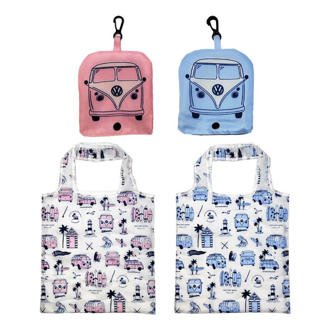 Pink Foldable Reusable Shopping Bag Volkswagen VW Camper Bus Explore More  Reusable and stylish, this Foldable Shopping Bag is perfect for all of your shopping needs. Crafted with a Volkswagen VW T1 Camper Bus Explore More print and vibrant pink colour, this sustainable bag is as fashionable as it is practical.