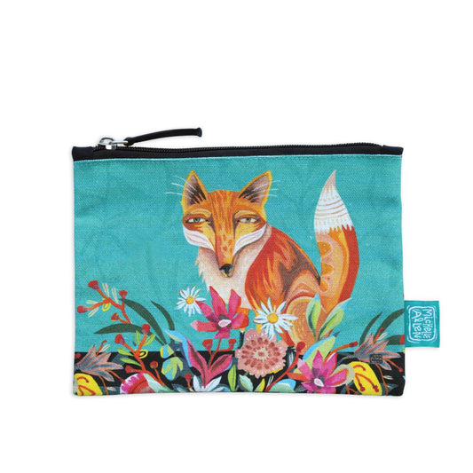 Michelle Allen Fox and Flowers Zipped Pouch Medium  These beautiful zippered 100% Cotton pouches are perfect for pencils/pens, trinkets, charging cords, make up or pretty much anything you can possibly think of. 