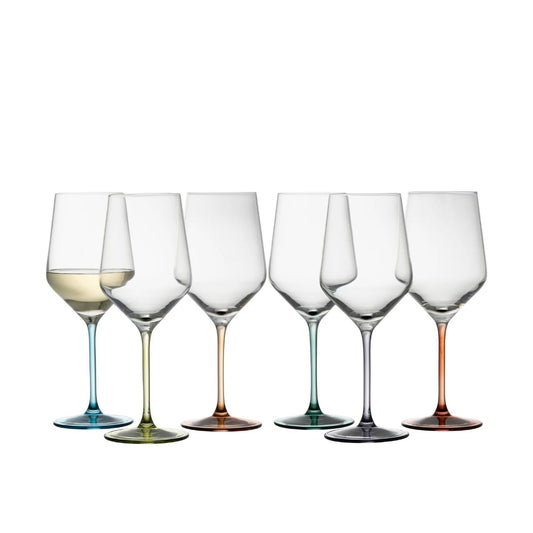 Add a splash of vibrant personality to your table with the Chroma Collection. Each set of six features a unique jewel-toned base, ensuring every guest has their own signature colour.