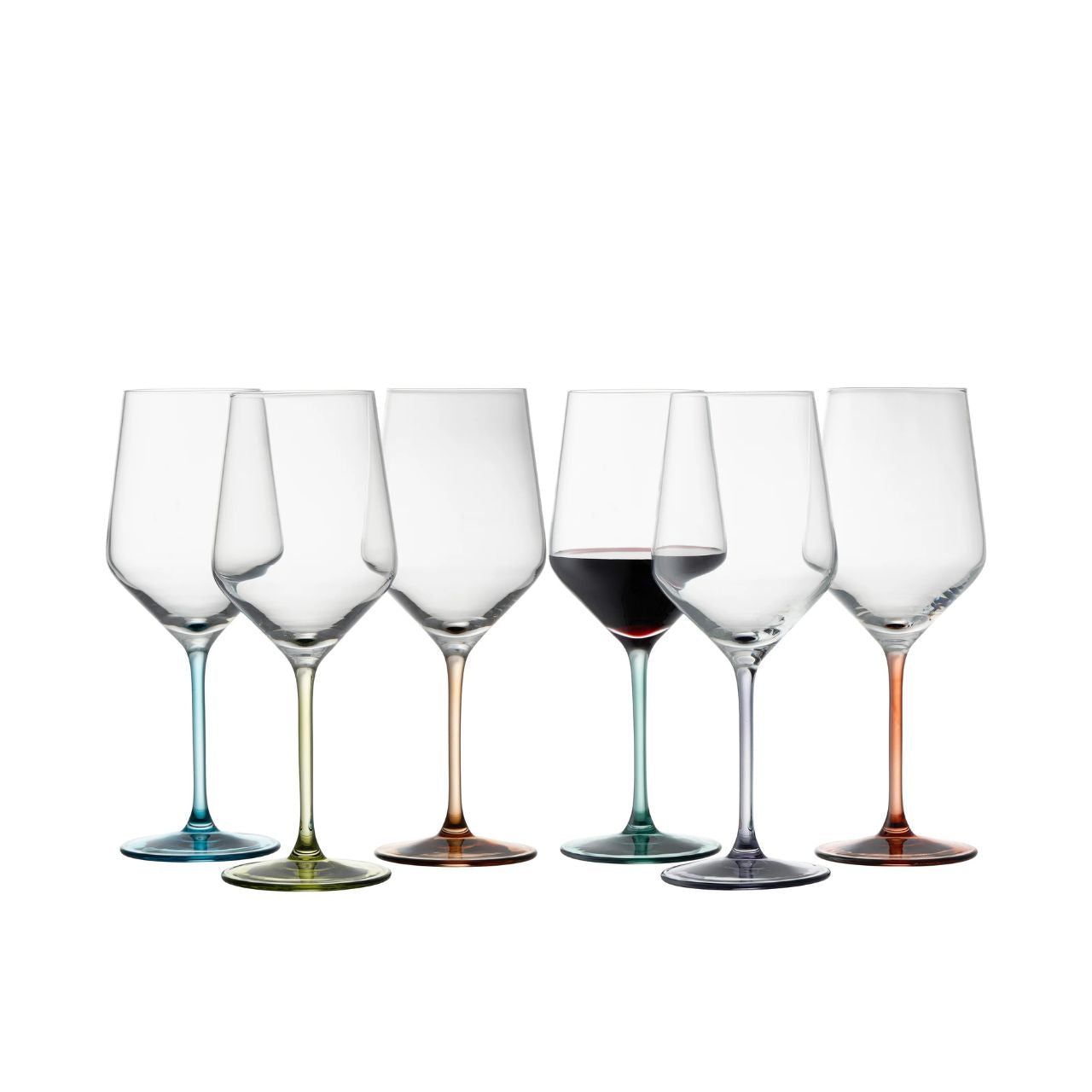 Add a splash of vibrant personality to your table with the Chroma Collection. Each set of six features a unique jewel-toned base, ensuring every guest has their own signature colour.