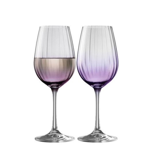 These beautifully crafted Galway Crystal wine glasses with an amethyst coloured base are essential glasses for your home and are designed for fine wine lovers. The elegant shape of the glass along with the Erne pattern displays light lines along the body adding a stylish and modern finish.