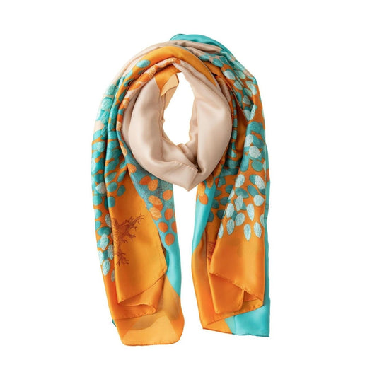 Orange & Turquoise Polyester Scarf by Galway Crystal  Our Orange & Turquoise Polyester Scarf is the perfect rich colour that will draw attention and complement any outfit. This rich, soft and comfortable scarf is a must have and also comes in a beautiful box ready for gifting. A touch of luxury for everyday life and perfect for all seasons.