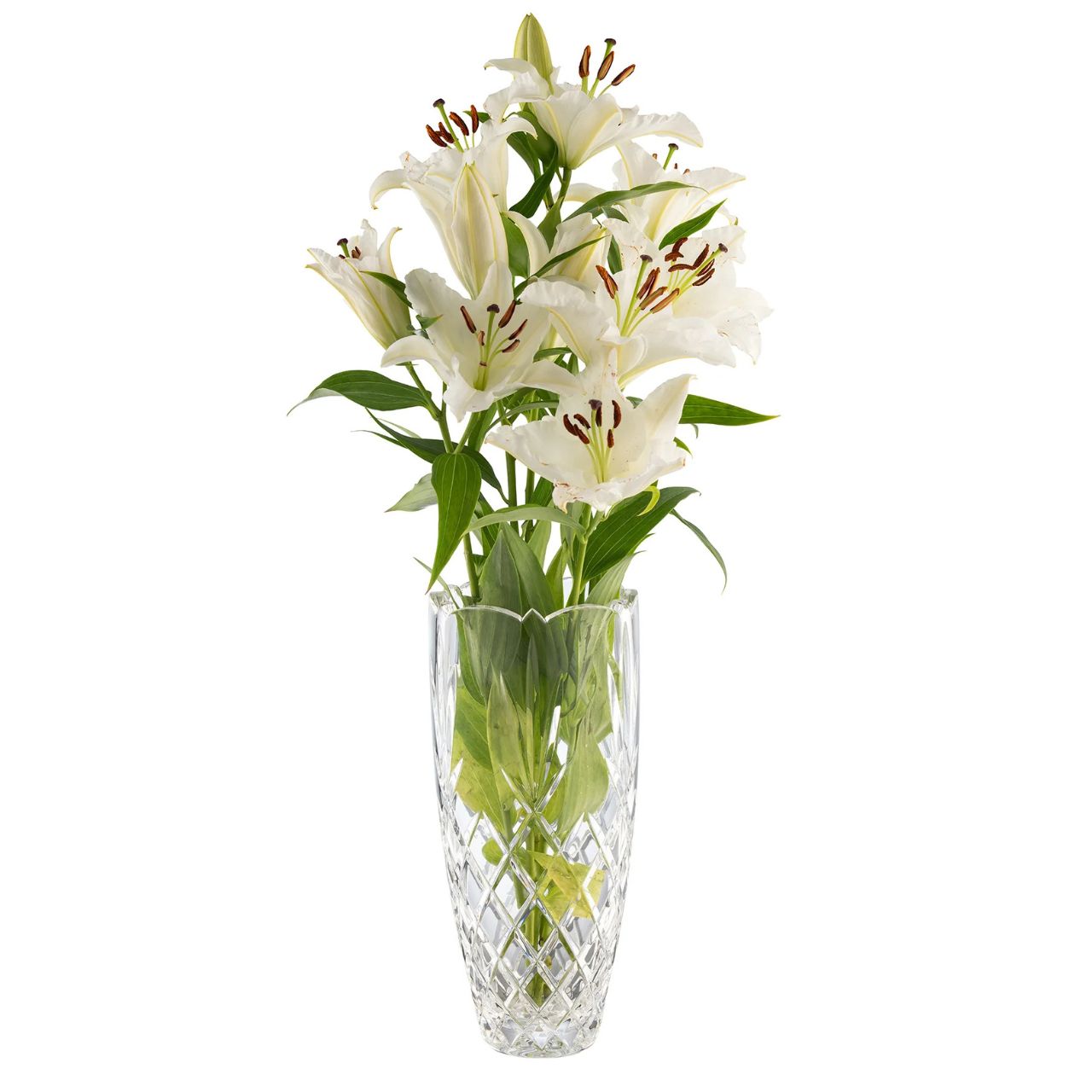 A tall cylinder shaped vase are ideal for long stemmed flowers such as your roses, lilies and sunflowers. Our Renmore 12" is simply stunning with its's heavy cut pattern which makes this a stand out piece.