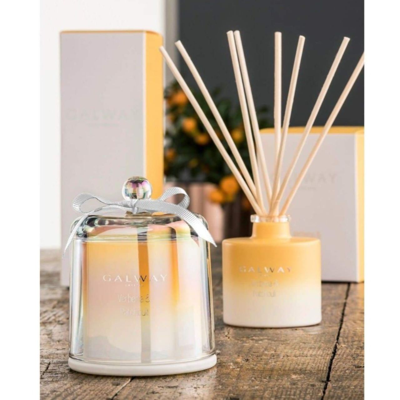 Verbena & Patchouli Diffuser by Galway Crystal  Transport yourself to a special place with the perfect fragrance for your home. Our Verbena & Patchouli scent will transform any room and will certainly set the right mood. Zesty citrus top notes of verbena & bergamot are paired with relaxing lavender.