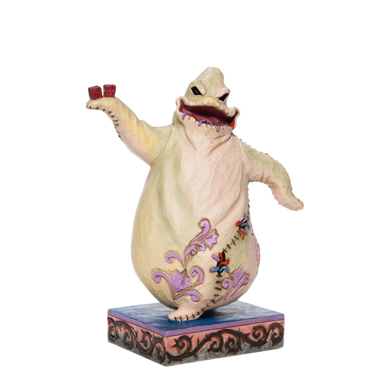 Oogie Boogie the main antagonist of Tim Burton's The Nightmare Before Christmas, strikes a sinister pose in this Jim Shore statuette. Resembling a burlap sack filled with bugs, the villain is profusely power hungry and diabolically negligent.