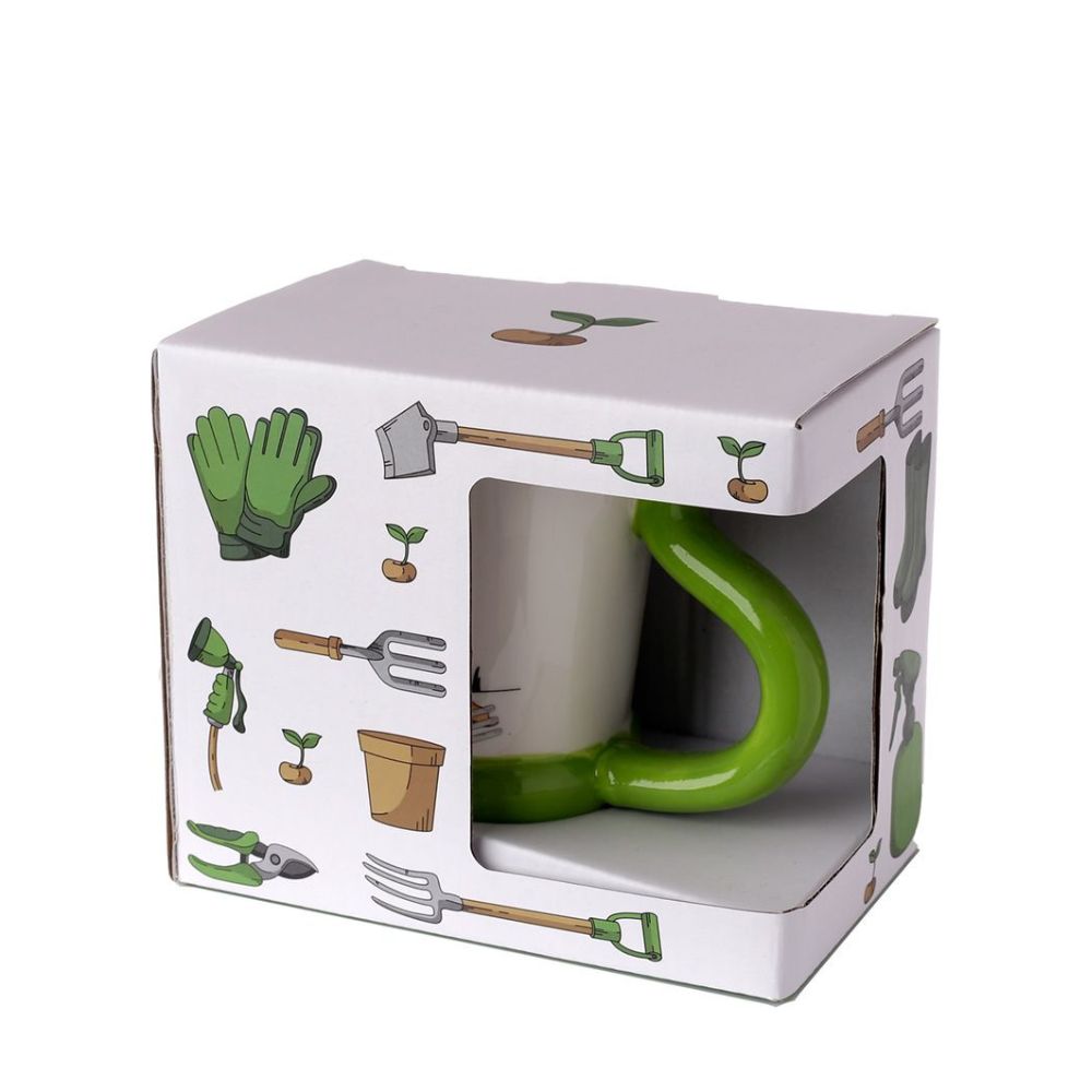 Garden Hose Ceramic Shaped Handle Mug  This ceramic mug has a uniquely designed handle shaped like a garden hose, perfect for your favorite hot beverage. The ceramic construction provides insulation, keeping your drink warm for longer. Enjoy your tea, coffee, or cocoa with the Garden Hose Ceramic Shaped Handle Mug.  An ideal fun gift for family and friends who love a tea or coffee while gardening.