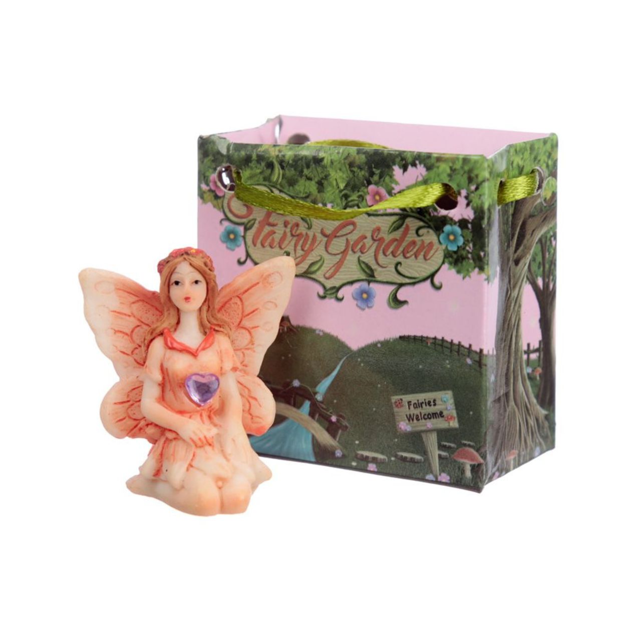 Gemstone Fairy in a Mini Gift Bag  - Material: Resin Figure in a Mini Card Gift Bag with Ribbon Handles - Bag 5.5 x 5.5 x 3 cm Fairy Height 4 cm Width 3.5 cm Depth 2.5 cm