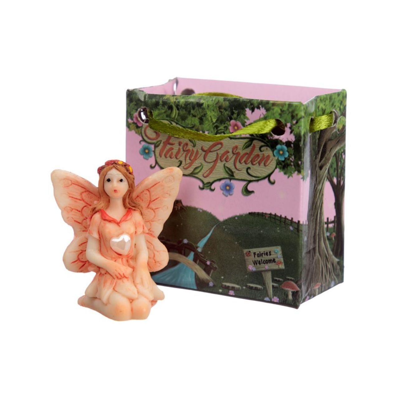 Gemstone Fairy in a Mini Gift Bag  - Material: Resin Figure in a Mini Card Gift Bag with Ribbon Handles - Bag 5.5 x 5.5 x 3 cm Fairy Height 4 cm Width 3.5 cm Depth 2.5 cm