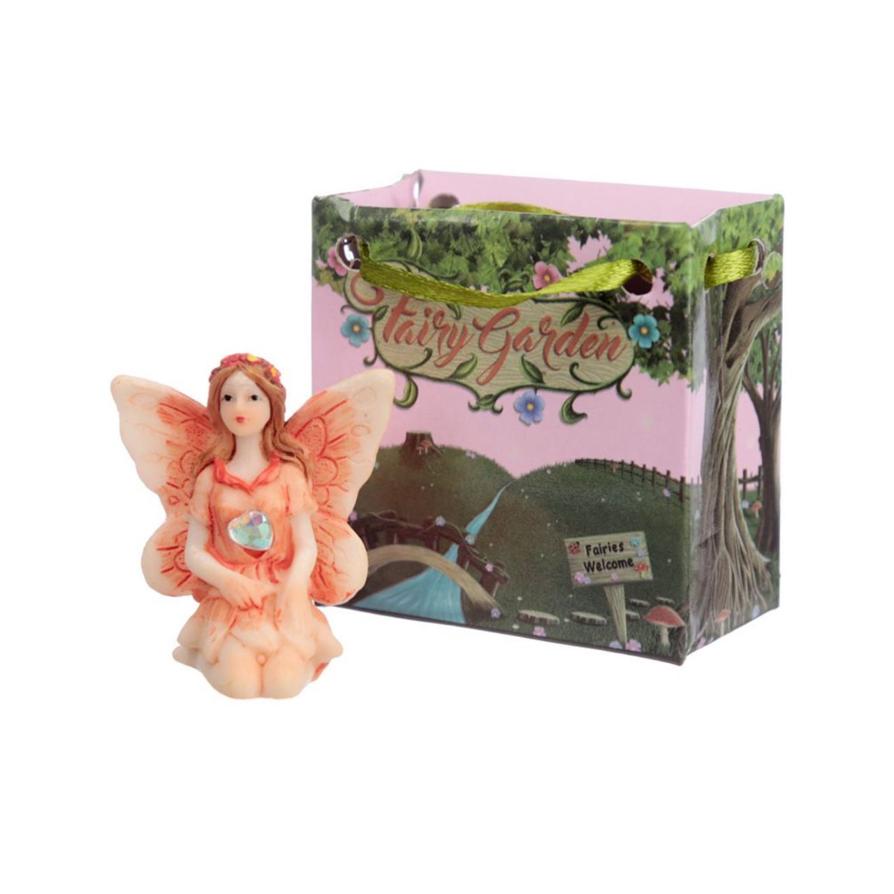 Gemstone Fairy in a Mini Gift Bag  - Material: Resin Figure in a Mini Card Gift Bag with Ribbon Handles - Bag 5.5 x 5.5 x 3 cm Fairy Height 4 cm Width 3.5 cm Depth 2.5 cm