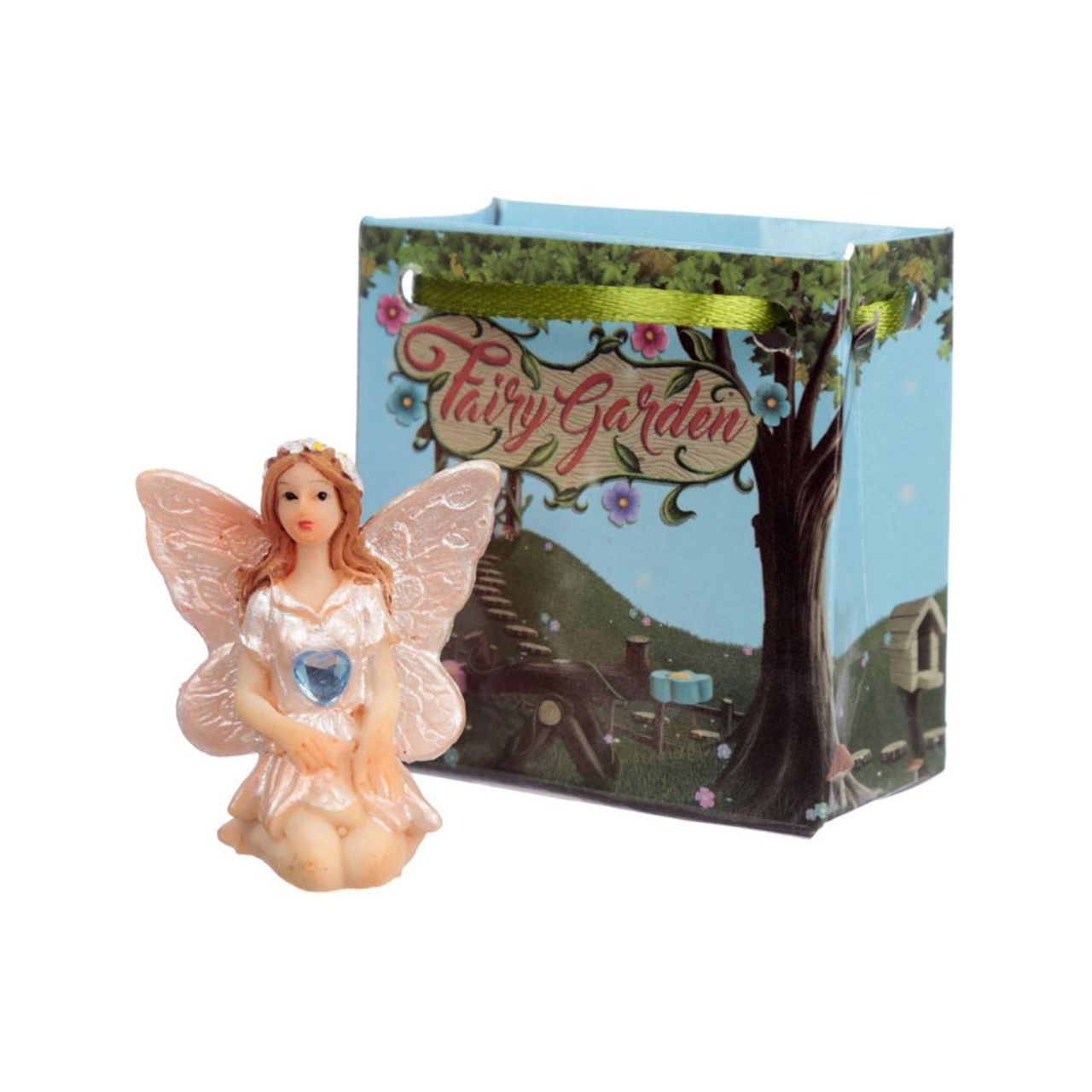 Gemstone Fairy in a Mini Gift Bag  - Material: Resin Figure in a Mini Card Gift Bag with Ribbon Handles - Bag 5.5 x 5.5 x 3 cm Fairy Height 4 cm Width 3.5 cm Depth 2.5 cm