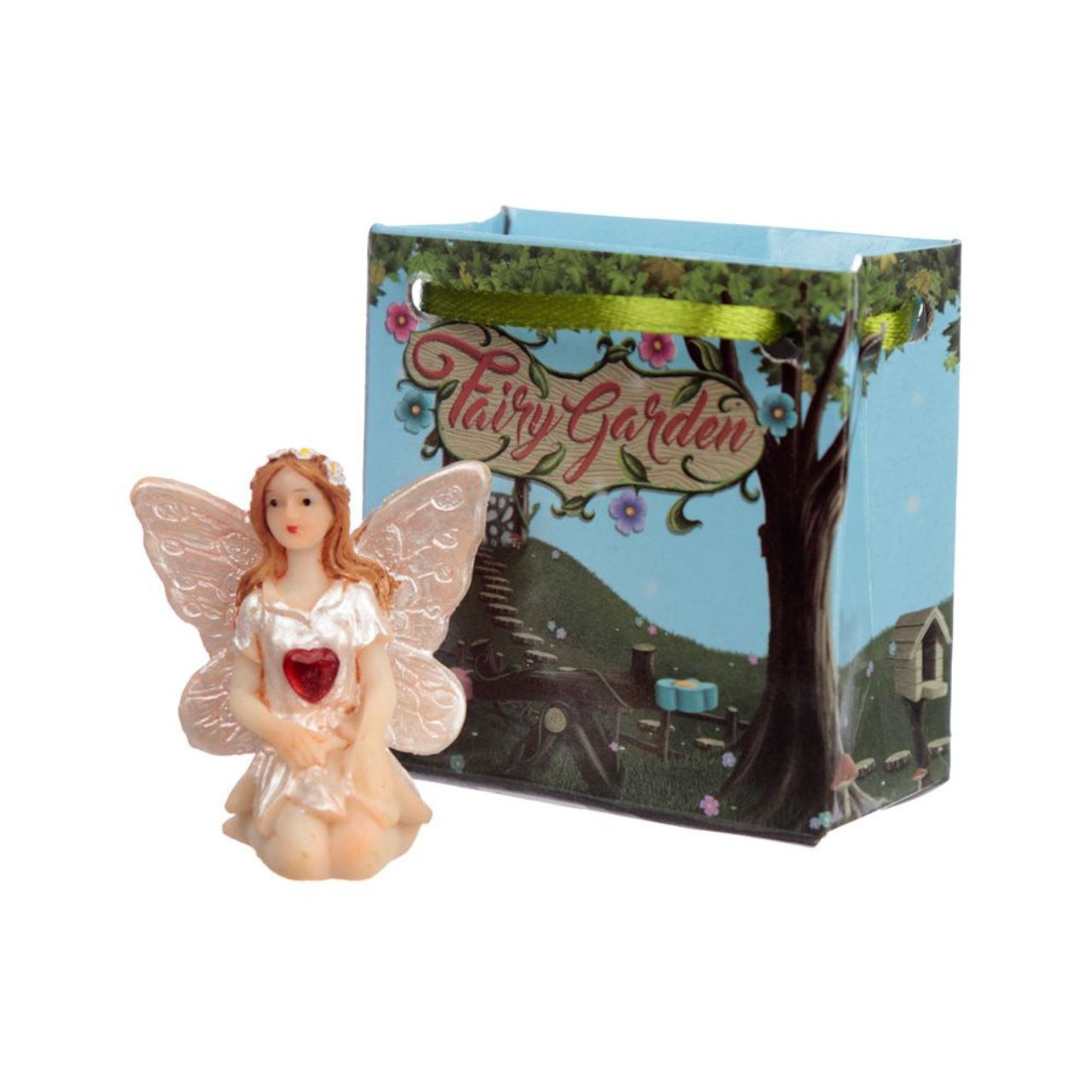 Gemstone Fairy in a Mini Gift Bag  - Material: Resin Figure in a Mini Card Gift Bag with Ribbon Handles - Bag 5.5 x 5.5 x 3 cm Fairy Height 4 cm Width 3.5 cm Depth 2.5 cm