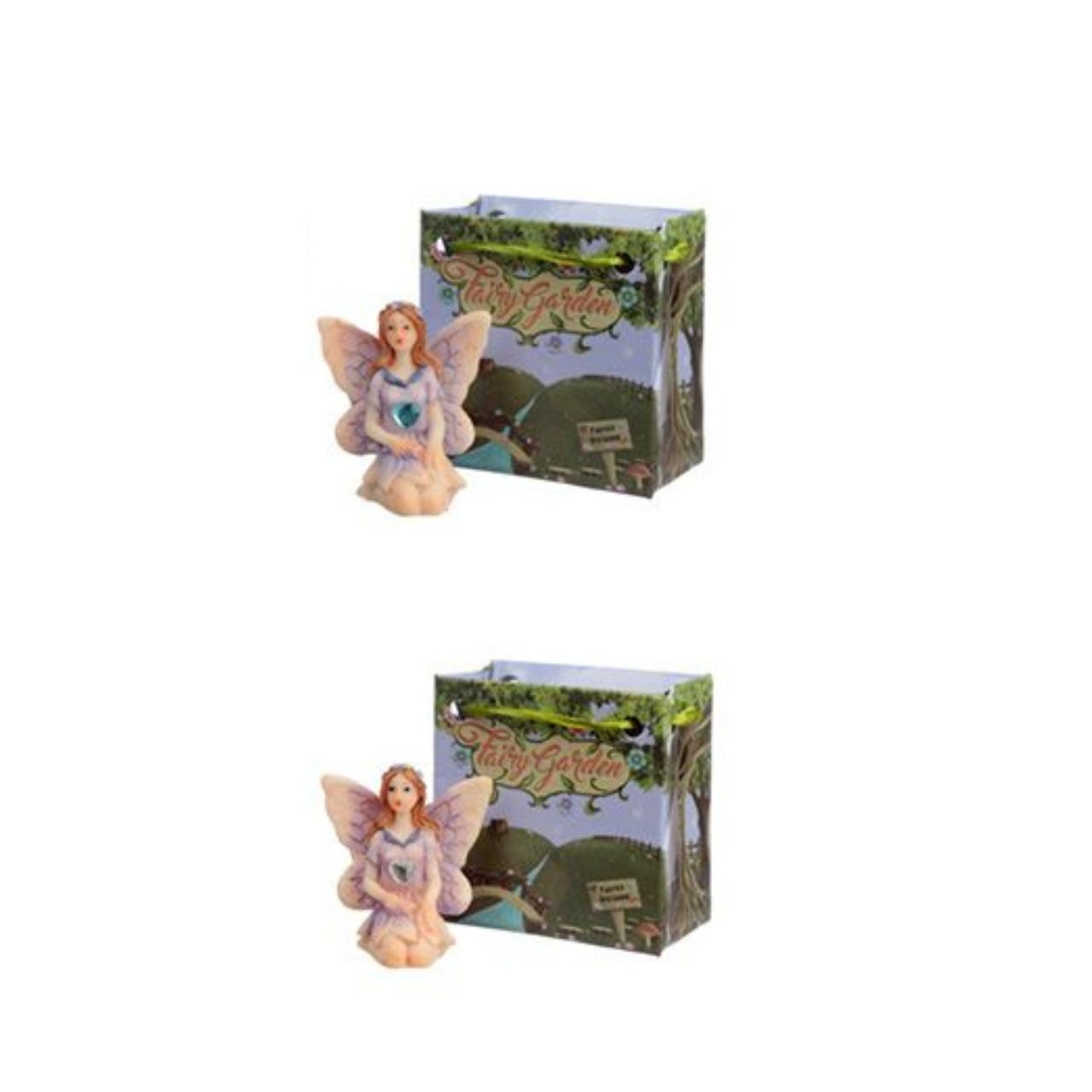 Gemstone Fairy in a Mini Gift Bag  - Material: Resin Figure in a Mini Card Gift Bag with Ribbon Handles - Bag 5.5 x 5.5 x 3 cm Fairy Height 4 cm Width 3.5 cm Depth 2.5 cm