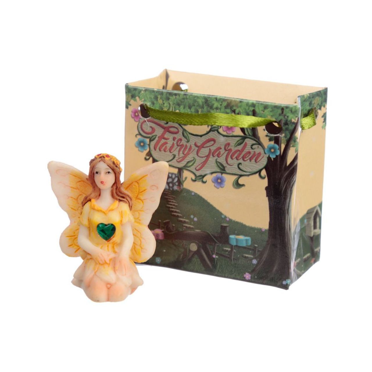 Gemstone Fairy in a Mini Gift Bag  - Material: Resin Figure in a Mini Card Gift Bag with Ribbon Handles - Bag 5.5 x 5.5 x 3 cm Fairy Height 4 cm Width 3.5 cm Depth 2.5 cm