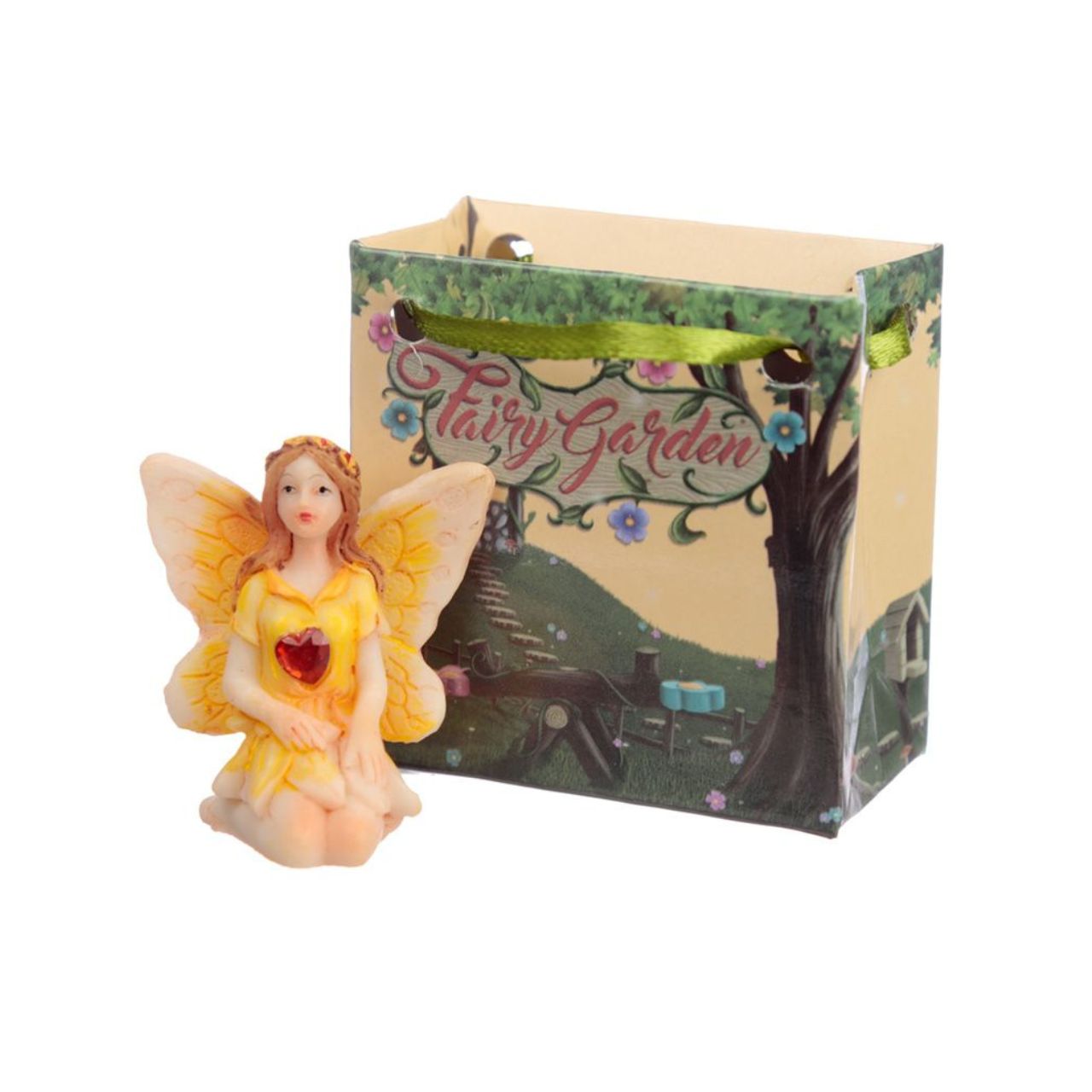 Gemstone Fairy in a Mini Gift Bag  - Material: Resin Figure in a Mini Card Gift Bag with Ribbon Handles - Bag 5.5 x 5.5 x 3 cm Fairy Height 4 cm Width 3.5 cm Depth 2.5 cm