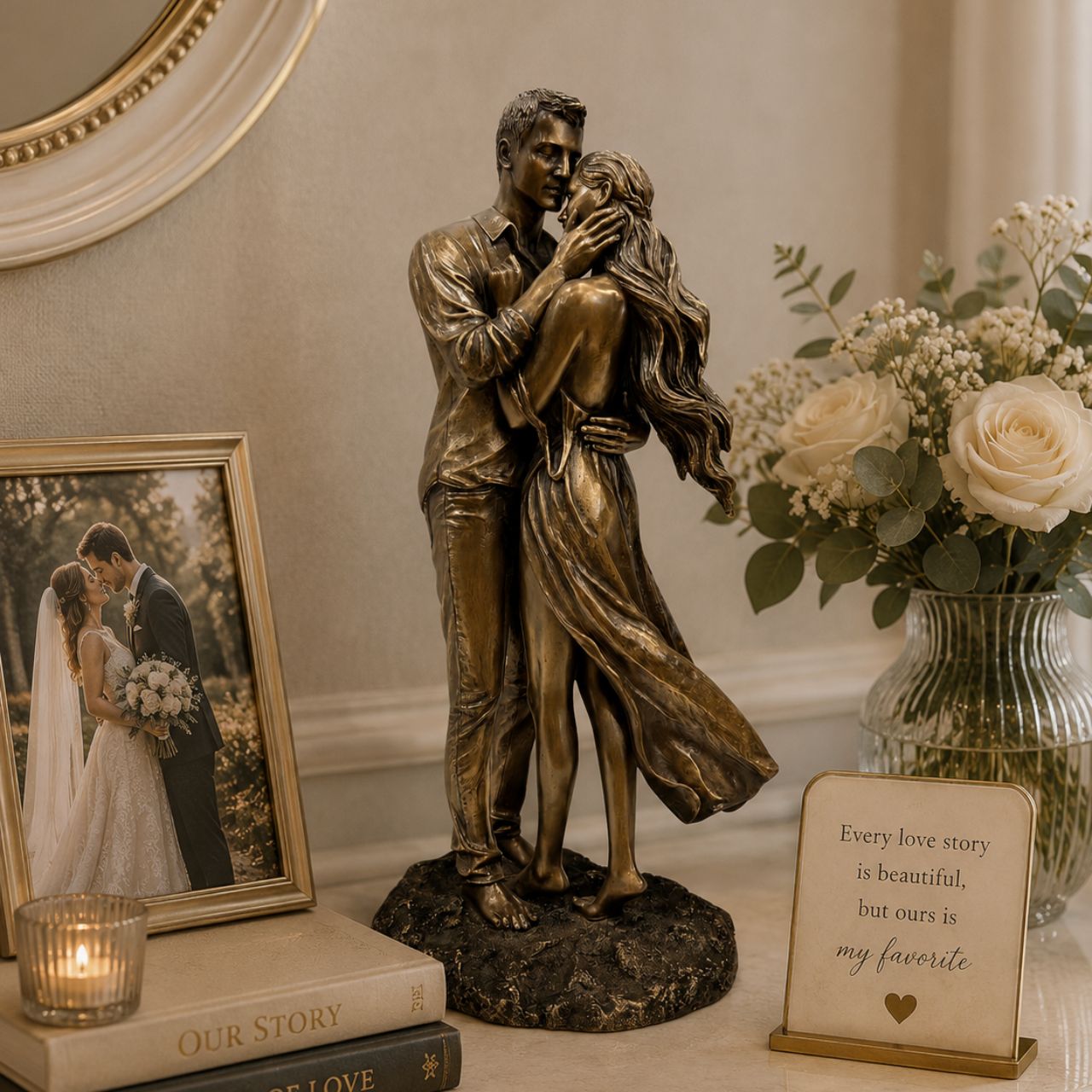 Beautifully modern couples embrace. Perfect for art lovers or for an occasional gift such as a wedding gift, or an engagement gift.