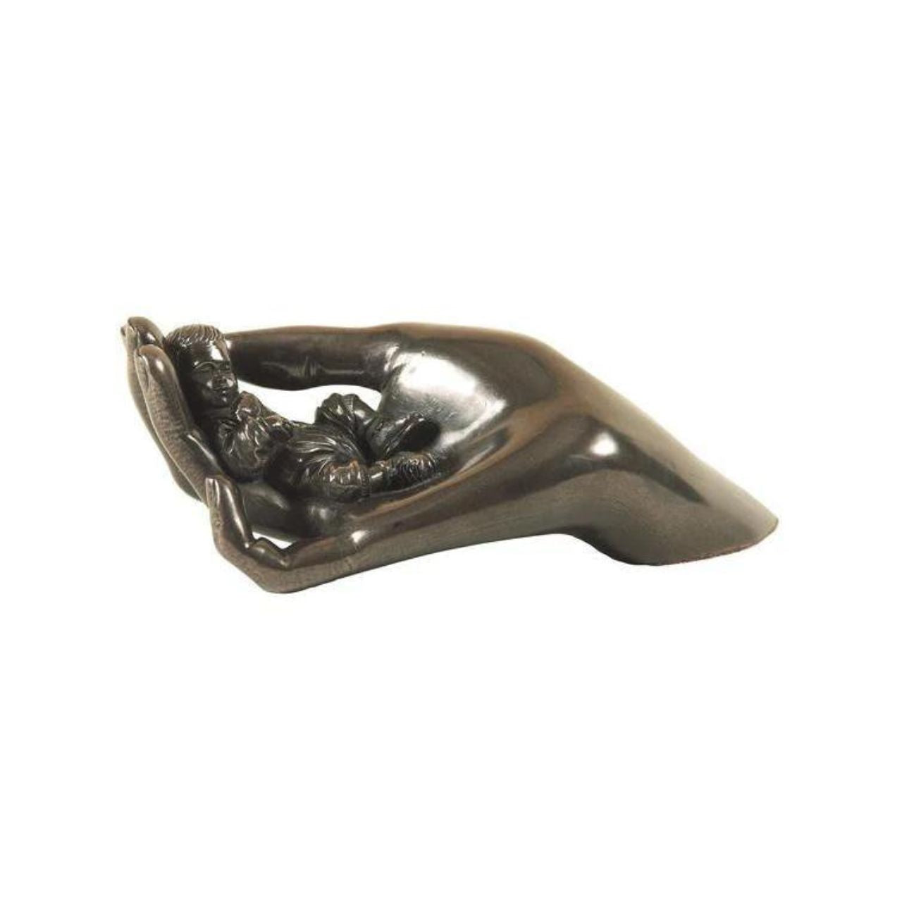 Genesis Caring Baby Boy  Beautifully crafted in cold cast bronze this wonderful baby figurine from the craftsmen of Genesis Fine Arts depicts the sleeping baby boy carefully curled up in a mothers caring hand.